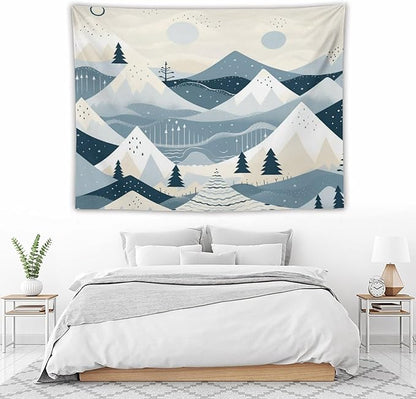 MaSiledy Snow Mountain Scandinavian Winter Wall Tapestries Hello Winter Holiday Tapestries for Bedroom Aesthetic Landscape Tapestry Wall Hanging for Bedroom Living Room Dorm 60"x80"