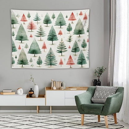 MaSiledy Vintage Christmas Tree Watercolor Tapastry's Wall Hanging Xmas Rustic Winter Holiday Tapestry for Bedroom Aesthetic Landscape Tapestry Wall Hanging for Bedroom Living Room Dorm Decor 60"x80"