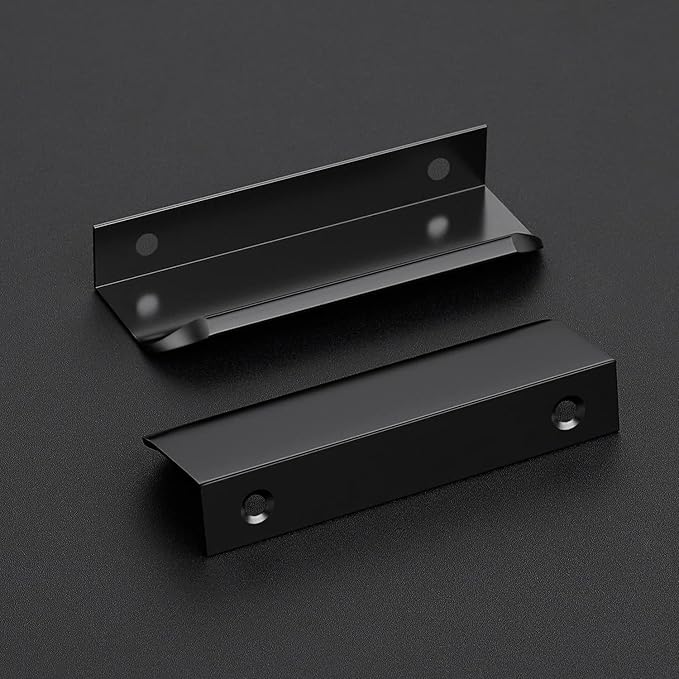 Ravinte Hardware 12 Pack Black Cabinet Handles, 4 Inch (102mm) Finger Edge Pulls, 3 Inch Hole Center, Finger Pulls for Cabinets