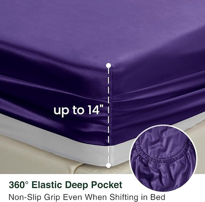 Love's cabin Twin Satin Sheets Sets - 3 Piece Purple Silky Bed Sheets with Deep Pockets, Luxury Silk Feel Satin Twin Size Sheet Set Bedding Set (1 Flat Sheet,1 Fitted Sheet,1 Pillow case)
