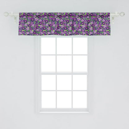 Ambesonne Botanical Window Valance, Green Field Full of Burgeoning Pansy Inflorescence Garden Flourish Bedding Plants, Curtain Valance for Kitchen Bedroom Decor with Rod Pocket, 54" X 12", Purple