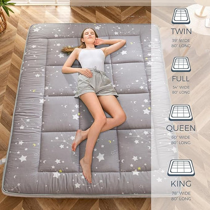 MAXYOYO Grey Constellation Futon Mattress, Twin Size Japanese Floor Mattress Quilted Bed Mattress Topper, Extra Thick Folding Sleeping Pad Breathable Guest Bed for Camping Couch
