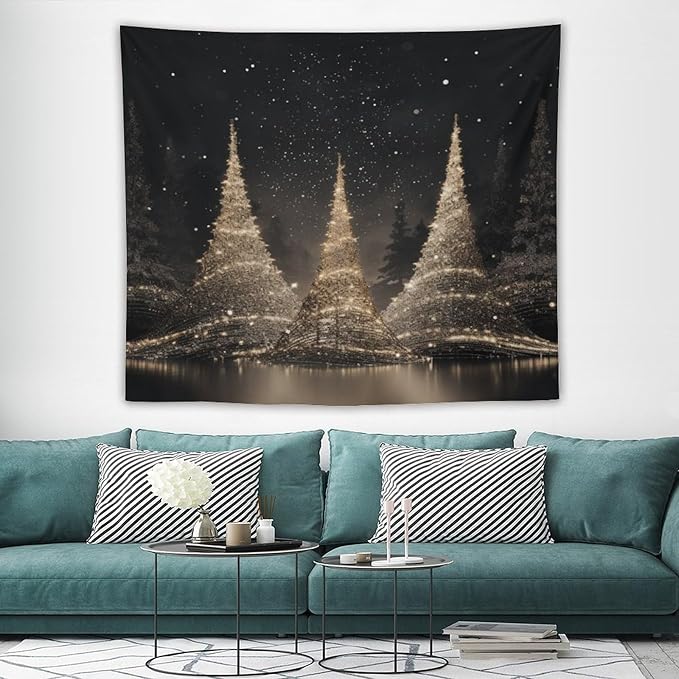 MaSiledy Tapestry Silver Lighted Christmas Trees Tapestries for Bedroom Christmas Holiday Tapastry's Wall Hanging Wall Hanging Decor Home Decoration for Bedroom Living Room Dorm Landscape 50"x60"