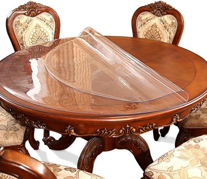32 Inch Round Clear Table Protector Tablecloth Cover Desk Top Pad Mat for Glass Furniture Coffee Marble End Bed Sofa Side Bistro Bar Corner Night Stand Dinner Dining Room Table Thick Plastic PVC Vinyl