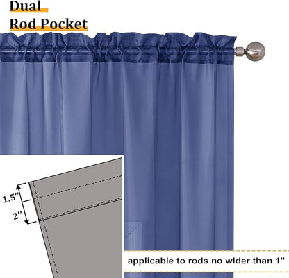 Aiyufeng Royal Blue Sheer Curtains 72 Inch Length 2 Panels Set, Semi Transparent Voile Dark Blue Sheer Window Drapes for Bedroom Bed Canopy Living Room Dining Wedding Party Backdrop, 42W x 72L inch