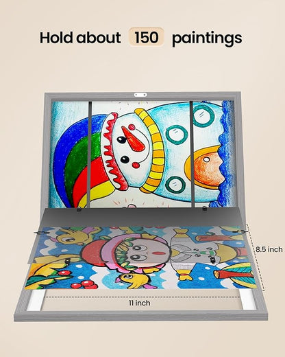 BAIJIALI Grey Art Frames for Kids Artwork - Front Opening Holds 150 Drawings, 3D Crafts - 4 Packs 8.5x11 with mat or 9x12 without Mat