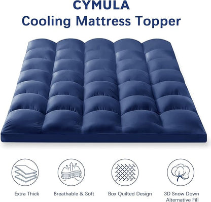 CYMULA Twin Mattress Topper, Cooling Mattress Pad Cover, Thick Pillow Top Topper for Mattress with 8-21 Inch Elasticated Deep Pockets, Plush Down Alternative Fill Mattress Protector