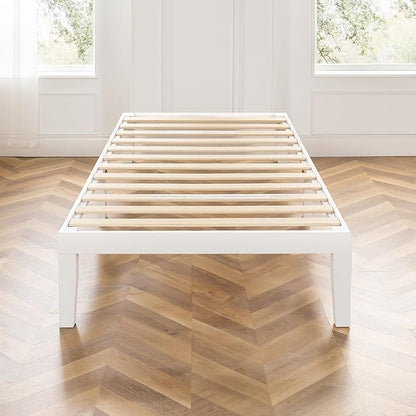 Mellow Naturalista Classic 16 Inch Solid Wood Platform Bed with Wooden Slats, White, Twin