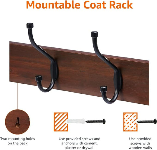 Amazon Basics Rectangular Wall-Mounted Farmhouse Coat Rack, 5 Hook, Light Walnut