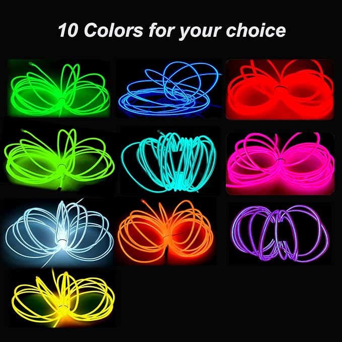 MaxLax EL Wire Red, 16.4ft/5m Portable Battery Pack Neon Light Strip 360° Cuttable Glowing Rope Lights for Parties, Halloween, DIY Decoration