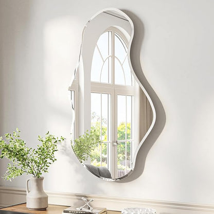 USHOWER Irregular Wall Mirror 26"x46", Frameless Asymmetrical Mirror, Modern Wall Mirrors Decorative for Bathroom, Bedroom, Living Room, Entryway, Cloakroom Renovation