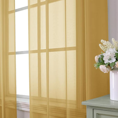 Aiyufeng Gold Sheer Curtains 72 Inch Length 2 Panels Set, Light Filtering Gold Window Curtain Drapes Treatment for Kitchen, Bedroom,Children Room, Dual Rod Pocket, 2 Pack of 42 x 72"