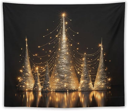 Silver Lighted Christmas Trees Tapastry's Wall Hanging Vintage Christmas Tapestries for Bedroom Landscape Tapestry Home Decoration for Living Room Bedroom 50"x60" Christmas Family Party