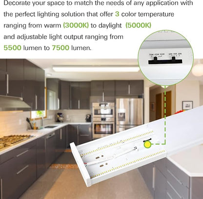 4 Pack 4FT LED Wraparound Light with 3 Wattages/3 Lumens/3 CCT Selectable, 55W/65W/75W, 5500lm/6500lm/7500lm, 3000K/4000K/5000K 4 Foot LED Wrap Light Fixture, Flush Mount Office Ceiling Light, ETL