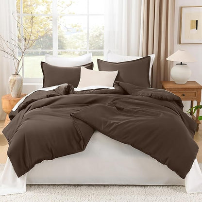 Litanika Comforters Chocolate Super King Size, 3 Pieces Lightweight Solid Bedding Set & Collections, All Season Fluffy Bed Set (120x120In Comforter & 2 Pillowcases)