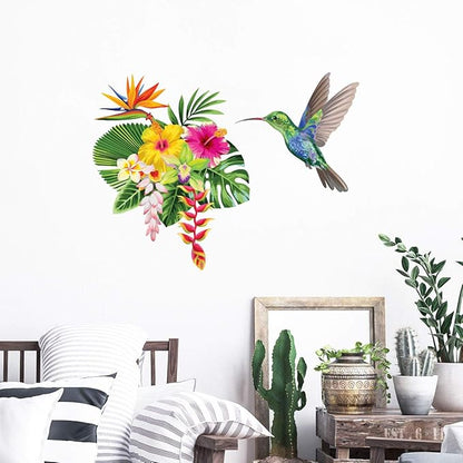 Tropical Flower and Hummingbird Wall Sticker for Living Room and Bedroom 20 x 25 cm