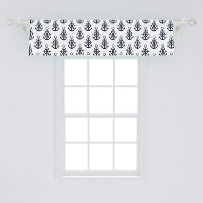 Lunarable Vintage Nautical Tattoo Window Valance, Sea Anchor Maritime Monochrome Simplistic Pattern, Curtain Valance for Kitchen Bedroom Decor with Rod Pocket, 54" X 12", Blue White