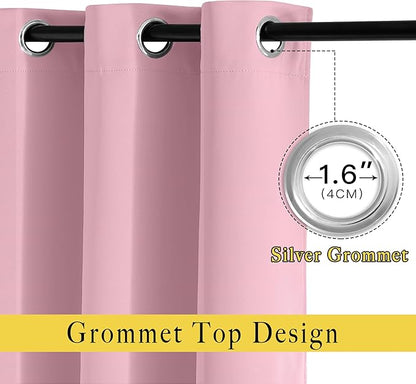 NICETOWN Crystal Pink Short Curtains for Girls Room, Grommet Kitchen Window Curtains Thermal Short Drapes Room Darkening for Cafe, 2 Panels, W52 x L36