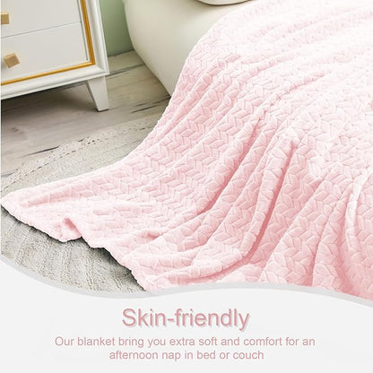 Exclusivo Mezcla Fleece King Size Blanket for Bed, 90x104 Inches Soft Cozy Jacquard Flannel Blankets, Lightweight Fuzzy Plush Warm for Winter, Light Pink
