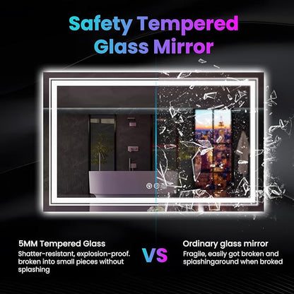LED Mirror for Bathroom, 72"X32" with 8 RGB Backlit +3 Front Lit (Adjustable Individually), Anti-Fog, Large Lighted Bathroom Vanity Mirror for Wall,Shatterproof,Memory Function,Tempered Glass