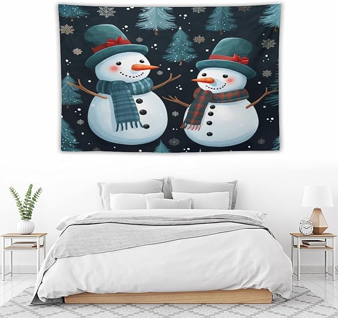 Tapestry Snowman Couple Vintage Aesthetic Tapestry Wall Hanging Christmas Winter Snowman Tapastry's Wall Hanging for Bedroom Aesthetic Home Decor Landscape 40"x60" Christmas Family Party
