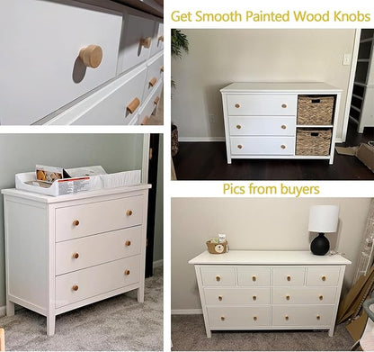 10PCS Wood Knobs Flat Top Round Cabinet Knobs Natural Wooden Dresser Drawer Pulls (Diameter: 35mm/1.38 inch, Height: 25mm/0.99 inch)
