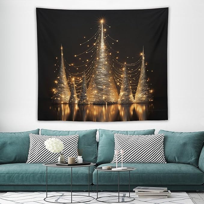 Silver Lighted Christmas Trees Tapastry's Wall Hanging Vintage Christmas Tapestries for Bedroom Landscape Tapestry Home Decoration for Living Room Bedroom 50"x60" Christmas Family Party
