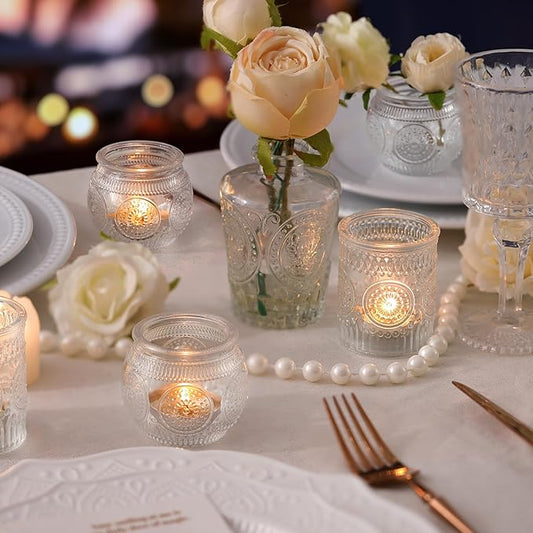 DARJEN Clear Votive Candle Holders Set of 36 - Glass Tea Light Candle Holder, Candle Holders Bulk, Embossed Candle Votives for Wedding Centerpiece & Home Decor