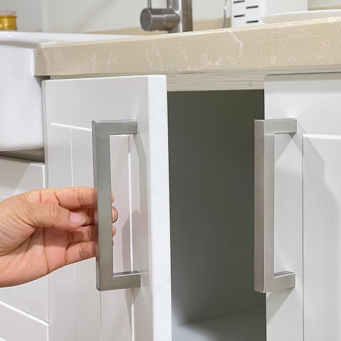 Cabinet Pulls Brushed Nickel Cabinet Handles Square Drawer Pulls, 20 Pack 10 Inch Stainless Steel Kitchen Door Cupboard Cabinet Handles, Cabinet Hardware Drawer Handles, 256mm Hole Centers