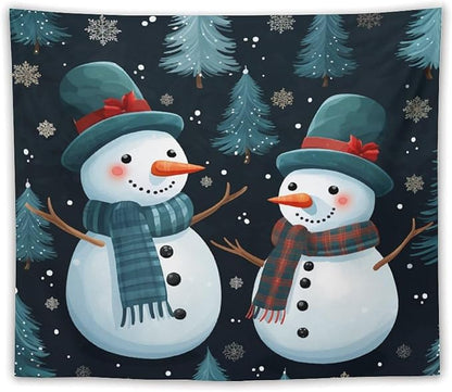 MaSiledy Tapestry Wall Hanging Snowman Couple Tapestry Christmas Snowman Wall Hanging Wall Tapestry Aesthetic Wall Art for Home Decor 50"x60" Holiday Scene Banner for Winter Christmas Party
