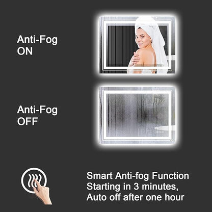 LED Bathroom Mirror, 40"X30" with Front and Backlit, Anti-Fog, Bathroom Vanity Mirror for Wall, Memory Function, Stepless Dimmable, Tempered Glass (Horizontal/Vertical)