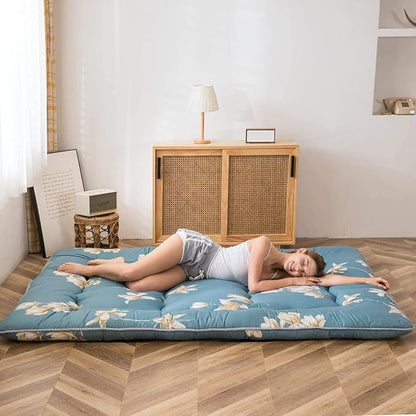 MAXYOYO Floral Printed Rustic Japanese Floor Mattress - Foldable Futon, Roll Up Camping Bed for Adults, Floor Lounger, Couches and Sofas, King Size