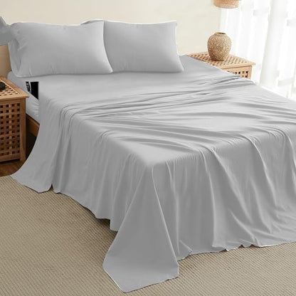 DREAMCARE Queen Sheet Set – 4 pcs Cooling Sheets – up to 21” Extra Deep Pocket Queen Sheets – Hotel Luxury Sheets & Pillowcases – Superior Softness 100% Fine Microfiber with Side Pocket – Light Gray