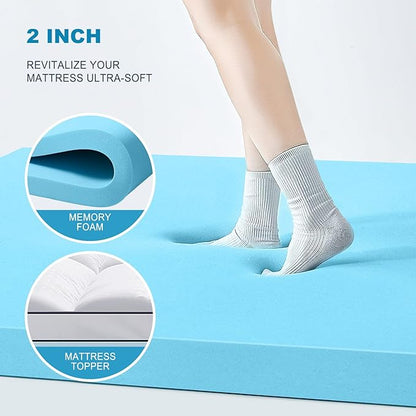 MASVIS Full Size Dual Layer 4 Inch Memory Foam Mattress Topper, 2 Inch Gel Memory Foam and 2 Inch Cooling Pillow Top Mattress Pad Cover for Back Pain, Medium Support