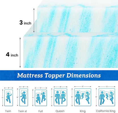 Sweetcrispy Mattress Topper King, 3 Inch Thick Memory Foam Gel Infused Cooling Toppers Pad for King Size Bed, Sleeper Sofa, RV, Camper, CertiPUR US Certified, Ventilated and Breathable