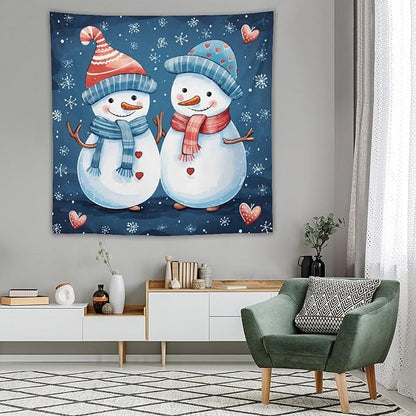 MaSiledy Tapestry Snowman Couple Vintage Aesthetic Tapestry Wall Hanging Christmas Snowman Tapestry As Wall Art Wall Hanging Decor Home Decoration for Bedroom Living Room Dorm Landscape 60"x60"