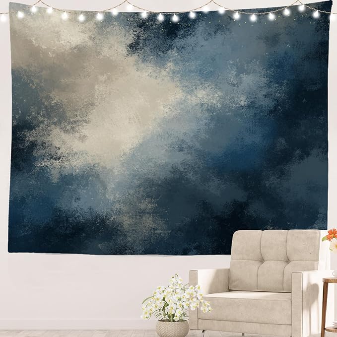 Batmerry Muted Color Artwork Tapestry, Monochromatic Blend Artistic Overlay Wall Art Hanging Decoration Polyester Fiber White Ruffled Around for Dorm Room Bedroom Living Room, 39.1x59.1 inches