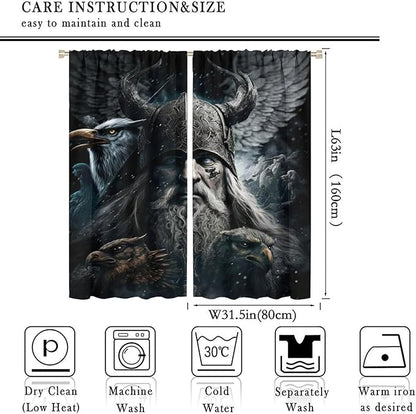 Fantasy Norse Viking Blackout Curtains for Bedroom,Cool Gothic Vintage Vikings Mystical Symbol Eagle Rod Pocket Thermal Insulated Room Darkening Curtains 2 Panels 63L x 31.5W
