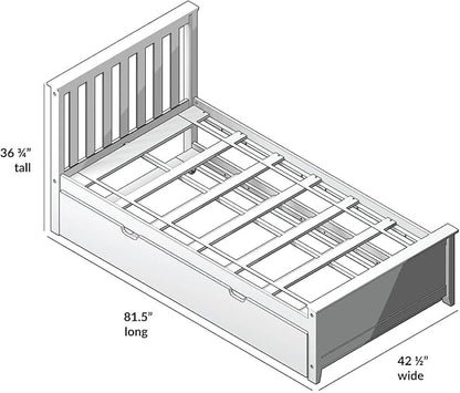 Max & Lily Twin Bed, Wood Bed Frame with Headboard For Kids with Trundle, Slatted, White