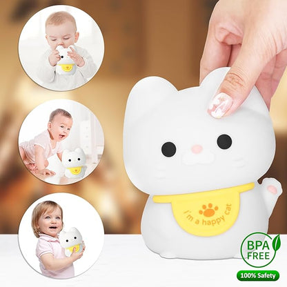 Attivolife Cute Cat Night Light for Kids, Animal Kitty Silicone Touch LED Lamp with Dimmable Timer, USB Rechargeable Toddler Feeding Bedroom Bedside Decor Birthday Xmas Gifts for Girls Baby