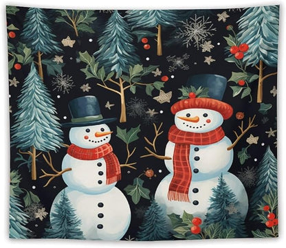 Wall Tapestry Snowman Couple Tapestry Vintage Christmas Cute Snowman Tapestry Vintage Aesthetic Tapestries Wall Art for Bedroom Living Room Decor Home Decor 50"x60" Christmas Family Party