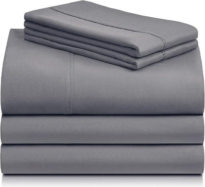 LuxClub 5 PC Split King Sheet Set Bed Sheets Deep Pockets Wrinkle Free Cooling Sheets Machine Washable Hotel Bedding Silky Soft - Light Grey Split King