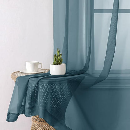 Aiyufeng Dusty Blue Sheer Curtains 54 Inch Length 2 Panels Set, Light Filtering Airy Rod Pocket Dusty Blue Window Curtain Treatment Drapes for Kitchen Bedroom Living, Each 42Wx54L Inches