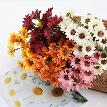 Artificial Mums for Outdoors, Faux Sunset Mum Flowers Planters for Indoor Outside Decor, Fake Look Real, Vibrant, UV Resistant, Waterproof, Windproof (White, 10 Bundle)