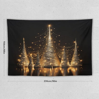 MaSiledy Tapastry's Wall Hanging Silver Lighted Christmas Trees Tapestry Merry Christmas Winter Xmas Tapestry Aesthetic Wall Art Home Decoration 60"x90" Xmas Wall Hanging Polyester Tapestries