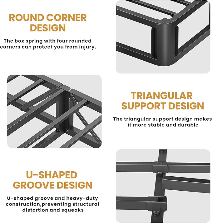 MAF Box Springs King Size 10 Inch, High Profile King Box Spring 3500 lbs Black Heavy Duty Metal Mattress Foundation with Easy Clean Fabric Cover, Easy Assembly