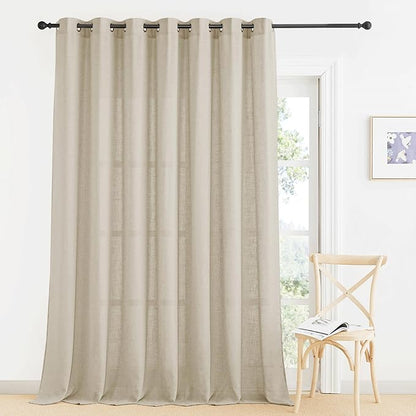 RYB HOME Linen Curtains for Living Room Dining Room, Semi Sheer Linen Burlap Vertical Texture Modern Airy Privacy Protection Light Filtering for Bedroom, W 60 x L 84 inches, Beige, 1 Panel