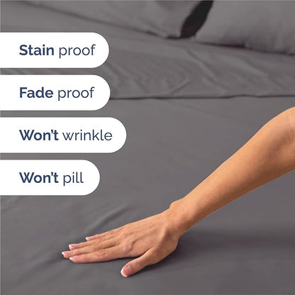 Split King Sheets Set 7 Piece - Includes 4 Pillowcases - Bed Sheets Split King - Soft Hotel Luxury Bedding - Cooling, Cozy & Breathable - 1 Flat & 2 Fitted & 4 Pillowcases w/ Deep Pockets - Dark Grey