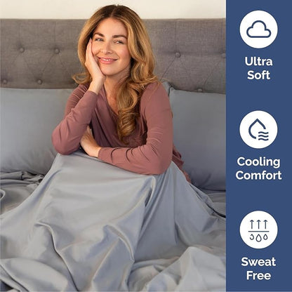 Queen Sheets Set 6 Piece - Includes 4 Pillowcases - Bed Sheets Queen Size - Soft Hotel Luxury Bedding - Cooling, Comfy and Breathable - 1 Flat & 1 Fitted & 4 Pillowcases w/ Deep Pockets - Steel Blue