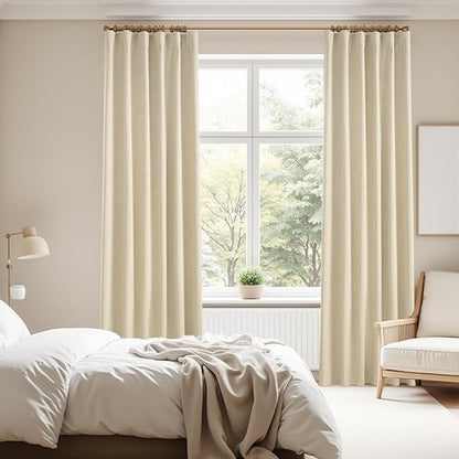KangBang Linen Blackout Curtains 84 Inches Long, Back Tab Rod Pocket Boho Beige Curtains Room Darkening Soundproof Elegant Thick Linen Drapes for Living Room Baby Nursery(2 Panels, 52Wx84L)